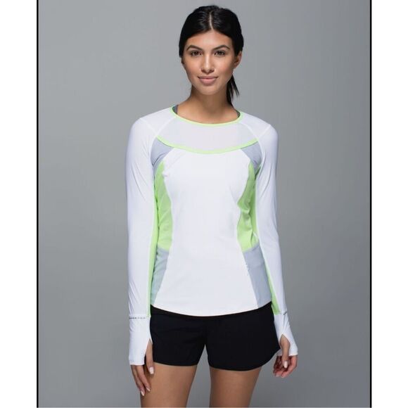 LULULEMON TRAIL BOUND LONG SLEEVE 8 WHITE CLEAR MINT Top Running Hiking Workout - Picture 1 of 9
